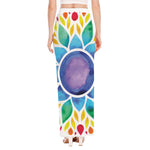 Reiki Chakra Flower Print High Slit Maxi Skirt