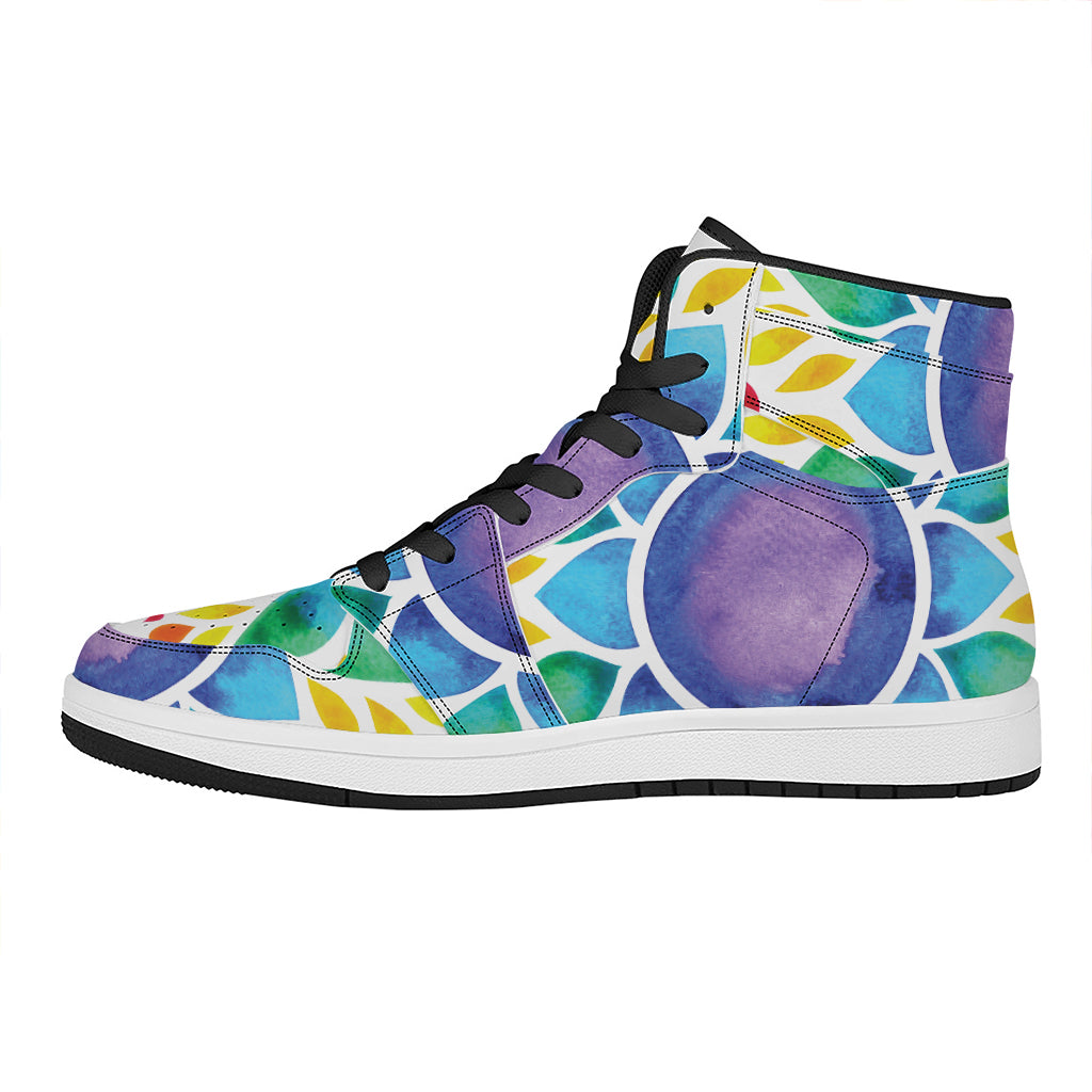 Reiki Chakra Flower Print High Top Leather Sneakers