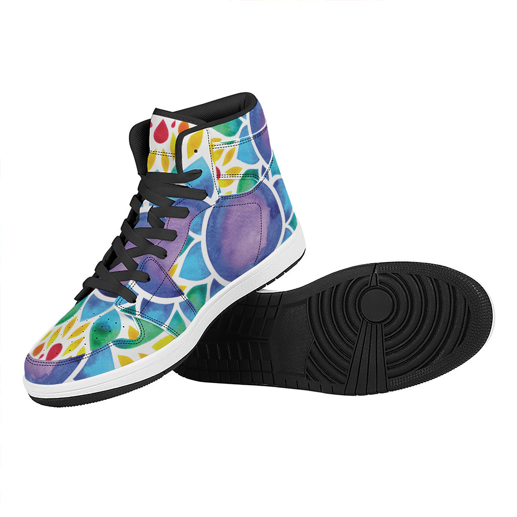 Reiki Chakra Flower Print High Top Leather Sneakers