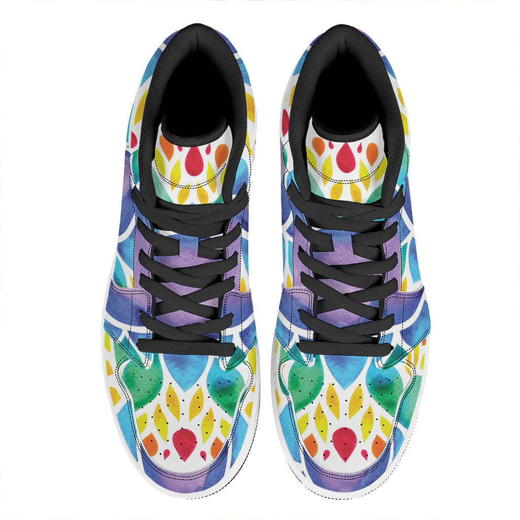 Reiki Chakra Flower Print High Top Leather Sneakers