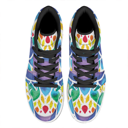 Reiki Chakra Flower Print High Top Leather Sneakers