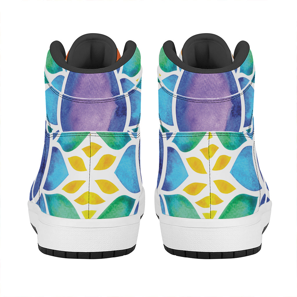 Reiki Chakra Flower Print High Top Leather Sneakers