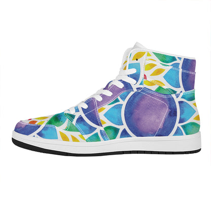 Reiki Chakra Flower Print High Top Leather Sneakers