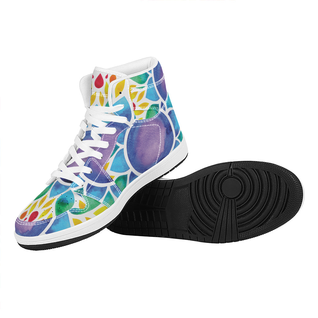 Reiki Chakra Flower Print High Top Leather Sneakers