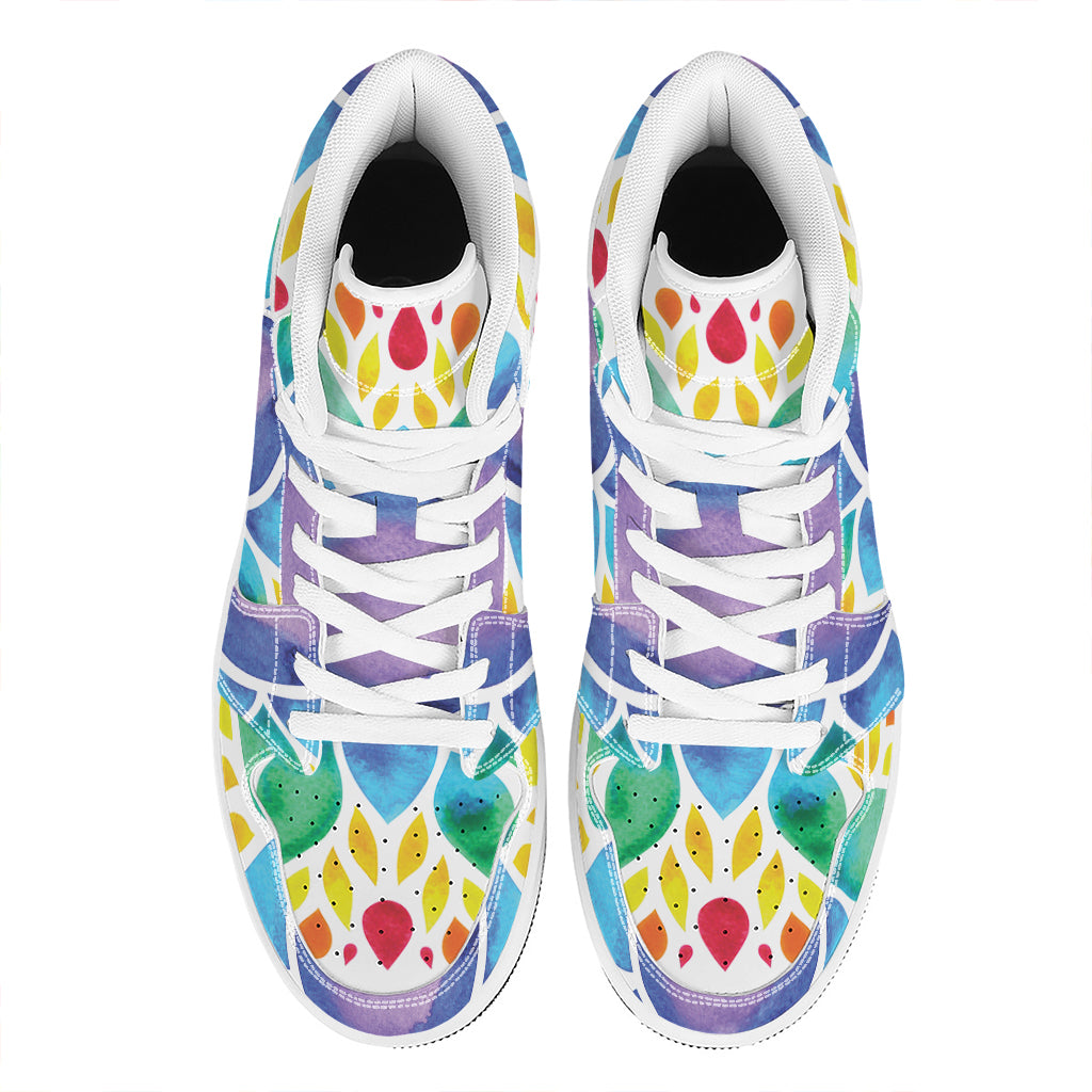 Reiki Chakra Flower Print High Top Leather Sneakers