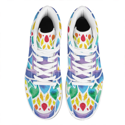 Reiki Chakra Flower Print High Top Leather Sneakers