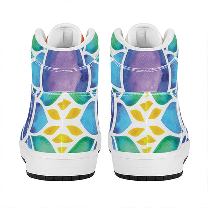 Reiki Chakra Flower Print High Top Leather Sneakers