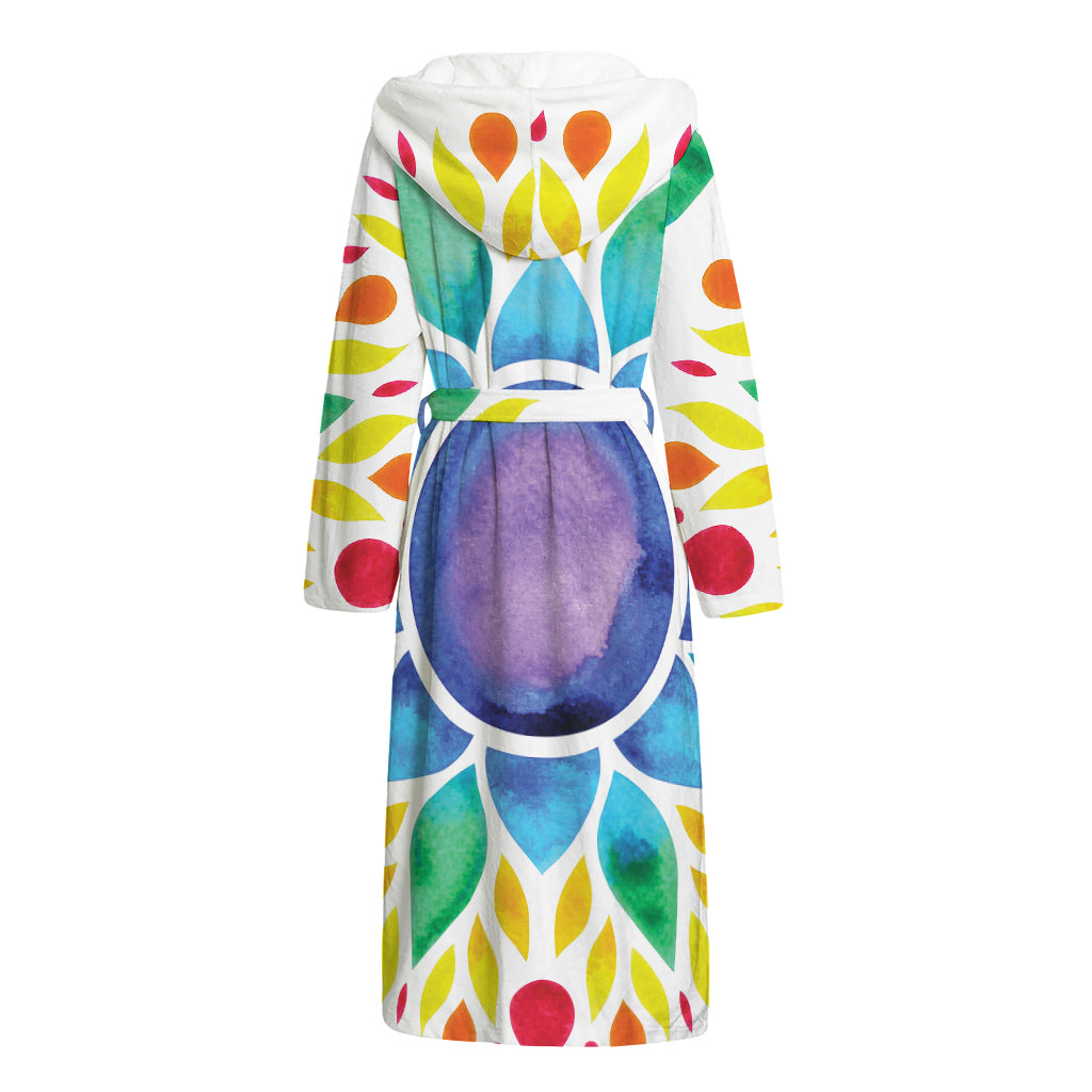 Reiki Chakra Flower Print Hooded Bathrobe