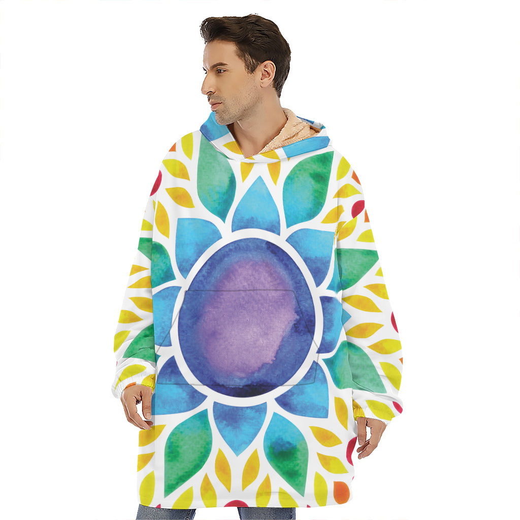 Reiki Chakra Flower Print Hoodie Blanket