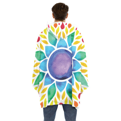 Reiki Chakra Flower Print Hoodie Blanket