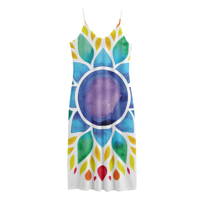 Reiki Chakra Flower Print Jersey Midi Cami Dress