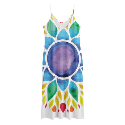 Reiki Chakra Flower Print Jersey Midi Cami Dress
