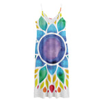 Reiki Chakra Flower Print Jersey Midi Cami Dress