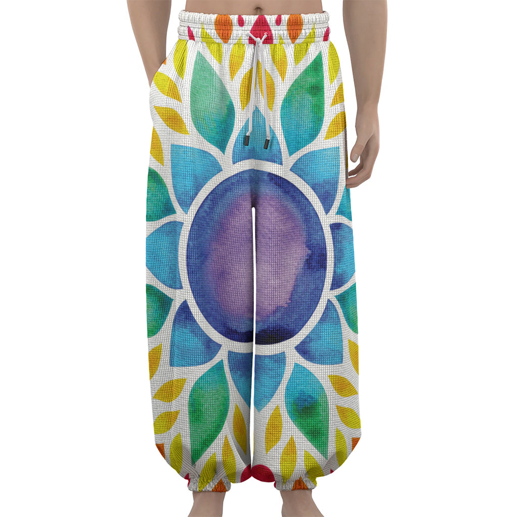 Reiki Chakra Flower Print Lantern Pants
