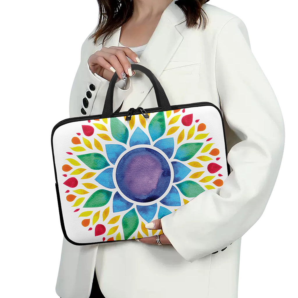 Reiki Chakra Flower Print Laptop Sleeve With Handle