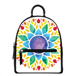 Reiki Chakra Flower Print Leather Backpack