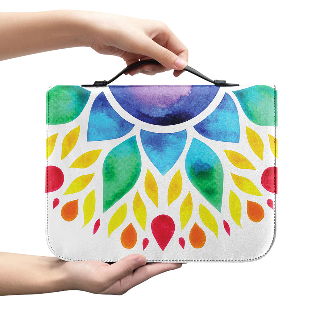 Reiki Chakra Flower Print Leather Bible Cover