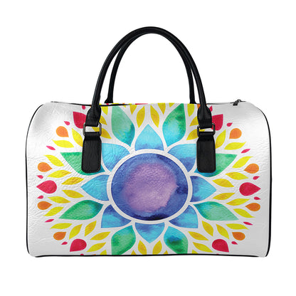 Reiki Chakra Flower Print Leather Duffle Bag