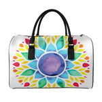 Reiki Chakra Flower Print Leather Duffle Bag