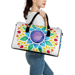 Reiki Chakra Flower Print Leather Duffle Bag
