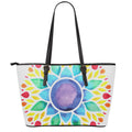 Reiki Chakra Flower Print Leather Tote Bag With Zipper