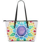 Reiki Chakra Flower Print Leather Tote Bag