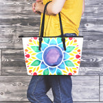 Reiki Chakra Flower Print Leather Tote Bag