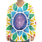 Reiki Chakra Flower Print Long Sleeve Baseball Jersey