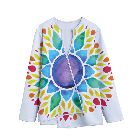 Reiki Chakra Flower Print Long Sleeve Short Coat
