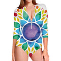 Reiki Chakra Flower Print Long Sleeve Swimsuit