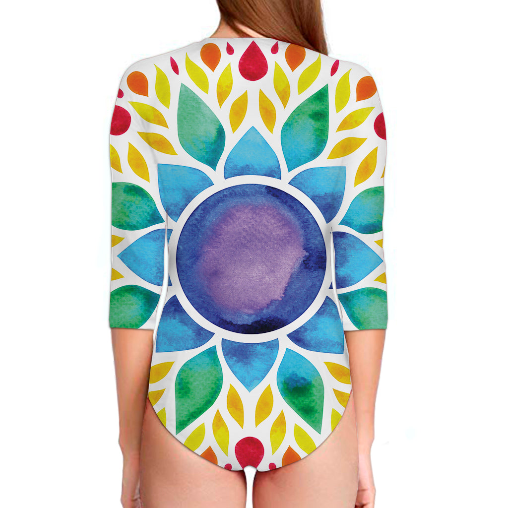 Reiki Chakra Flower Print Long Sleeve Swimsuit