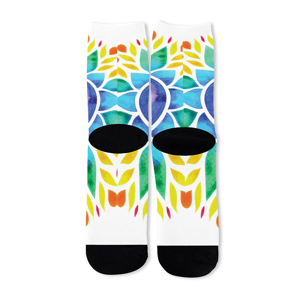 Reiki Chakra Flower Print Long Socks