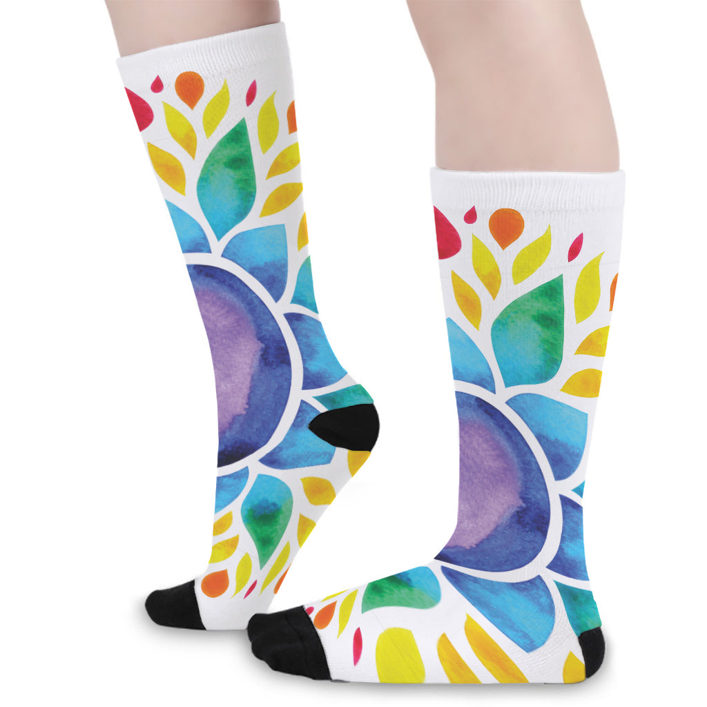 Reiki Chakra Flower Print Long Socks