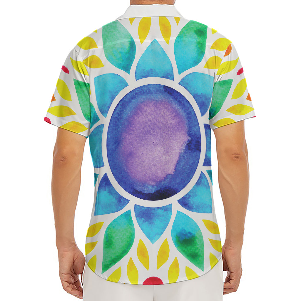 Reiki Chakra Flower Print Men's Deep V-Neck Shirt