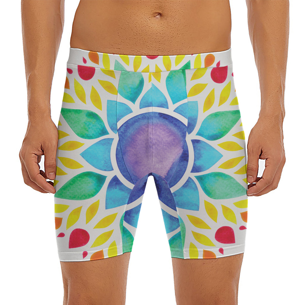 Reiki Chakra Flower Print Men's Long Boxer Briefs