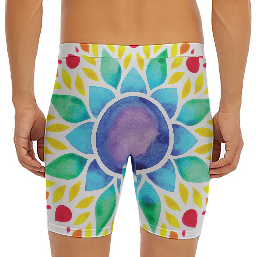 Reiki Chakra Flower Print Men's Long Boxer Briefs