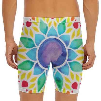 Reiki Chakra Flower Print Men's Long Boxer Briefs
