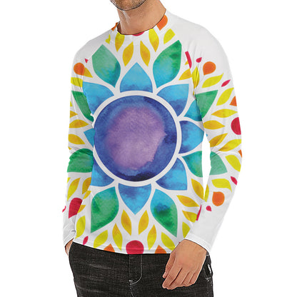 Reiki Chakra Flower Print Men's Long Sleeve Rash Guard