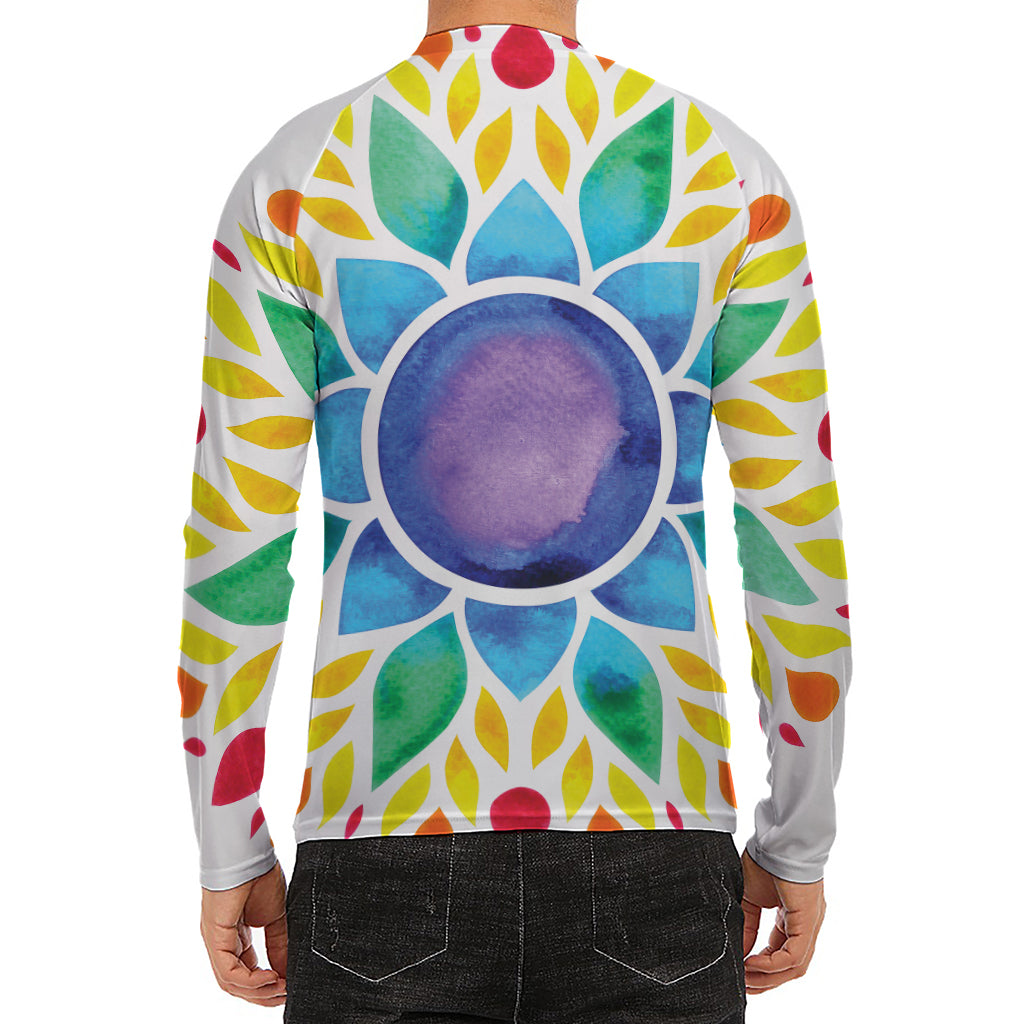 Reiki Chakra Flower Print Men's Long Sleeve Rash Guard