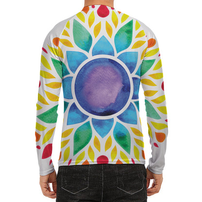 Reiki Chakra Flower Print Men's Long Sleeve Rash Guard