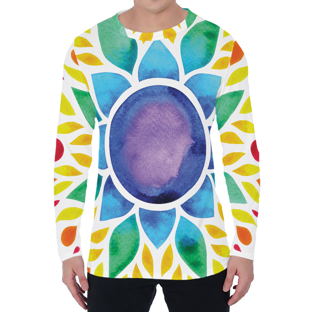 Reiki Chakra Flower Print Men's Long Sleeve T-Shirt