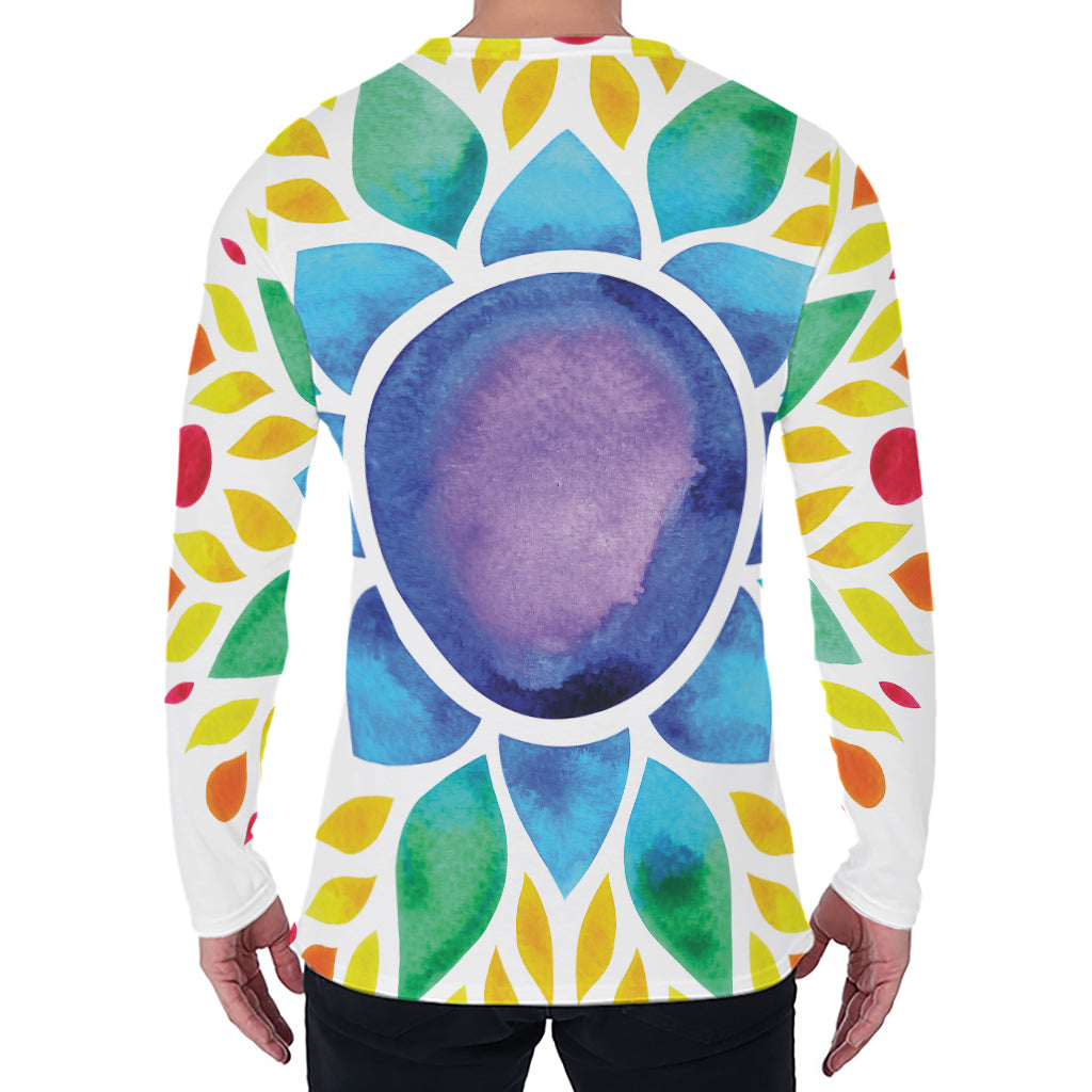 Reiki Chakra Flower Print Men's Long Sleeve T-Shirt