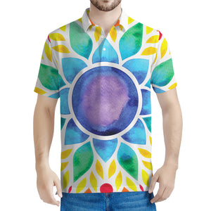 Reiki Chakra Flower Print Men's Polo Shirt