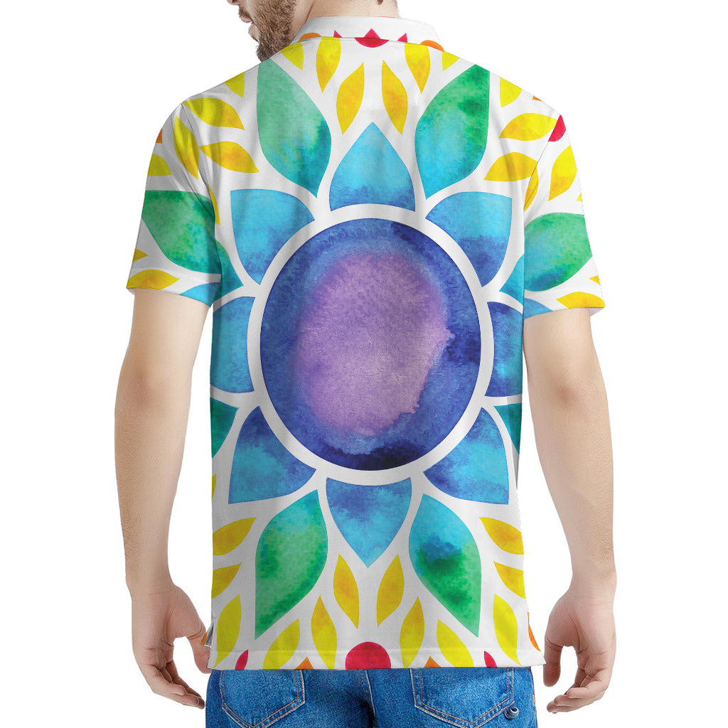 Reiki Chakra Flower Print Men's Polo Shirt