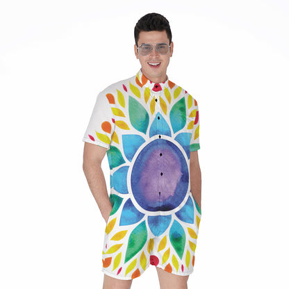 Reiki Chakra Flower Print Men's Rompers