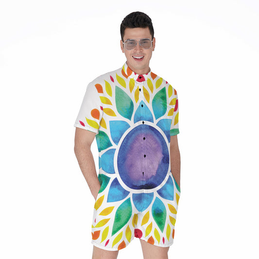 Reiki Chakra Flower Print Men's Rompers