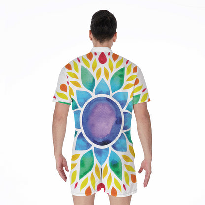 Reiki Chakra Flower Print Men's Rompers
