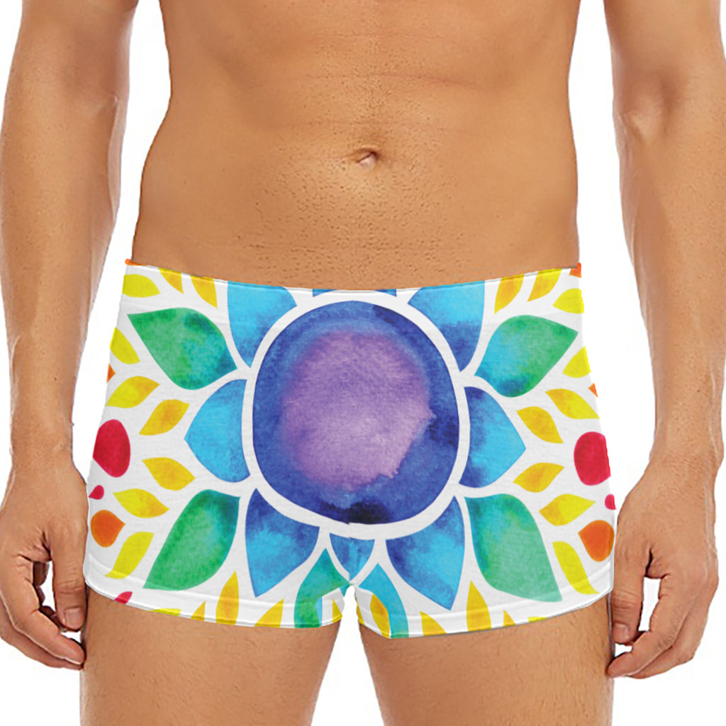 Reiki Chakra Flower Print Men's Short Boxer Briefs