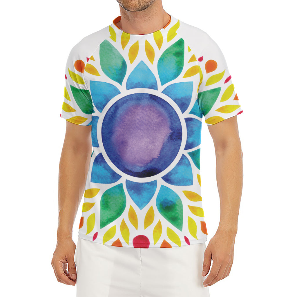 Reiki Chakra Flower Print Men's Short Sleeve Rash Guard