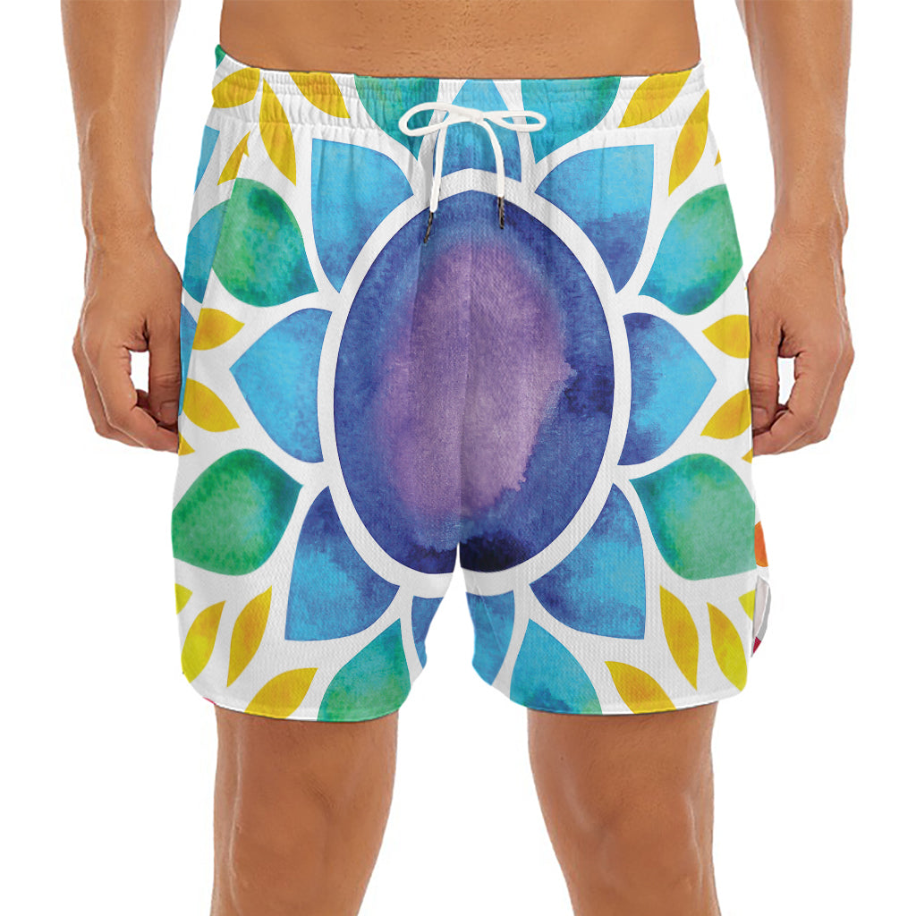 Reiki Chakra Flower Print Men's Split Running Shorts